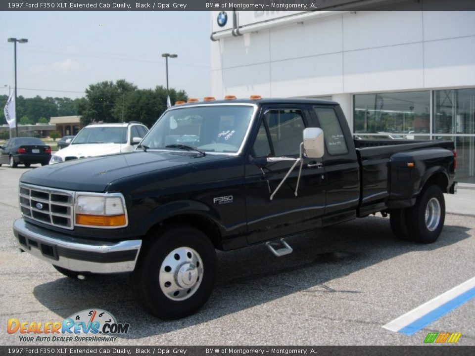 1997 Ford F350 XLT Extended Cab Dually Black / Opal Grey Photo #2