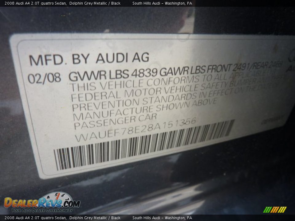2008 Audi A4 2.0T quattro Sedan Dolphin Grey Metallic / Black Photo #19