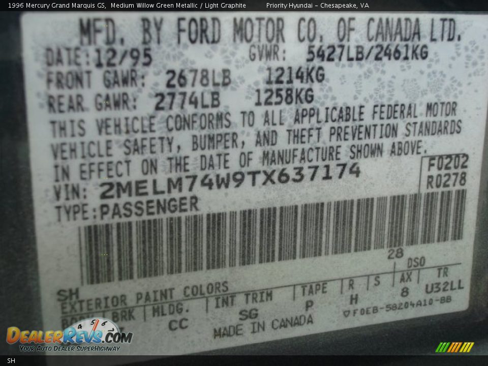 Mercury Color Code SH Medium Willow Green Metallic