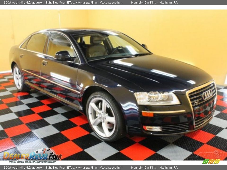 2009 Audi A8 L 4.2 quattro Night Blue Pearl Effect / Amaretto/Black Valcona Leather Photo #1