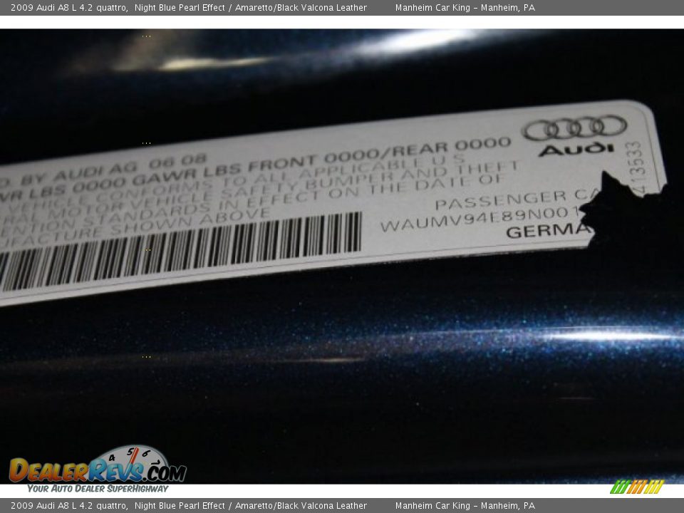 2009 Audi A8 L 4.2 quattro Night Blue Pearl Effect / Amaretto/Black Valcona Leather Photo #9