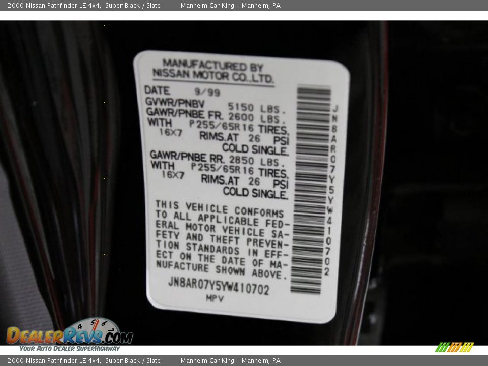 2000 Nissan Pathfinder LE 4x4 Super Black / Slate Photo #9