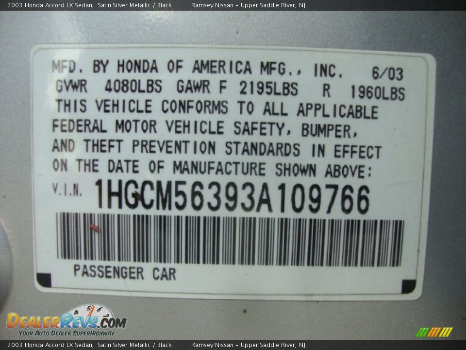 2003 Honda Accord LX Sedan Satin Silver Metallic / Black Photo #28