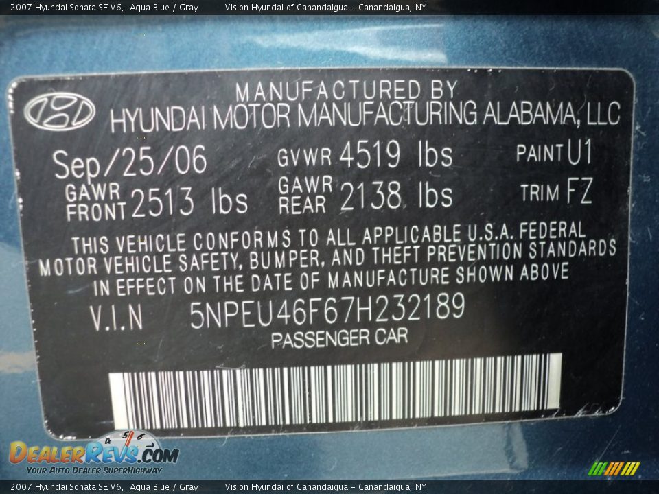 2007 Hyundai Sonata SE V6 Aqua Blue / Gray Photo #4
