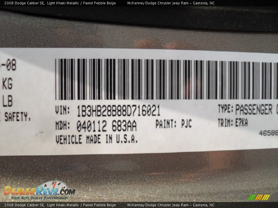2008 Dodge Caliber SE Light Khaki Metallic / Pastel Pebble Beige Photo #6