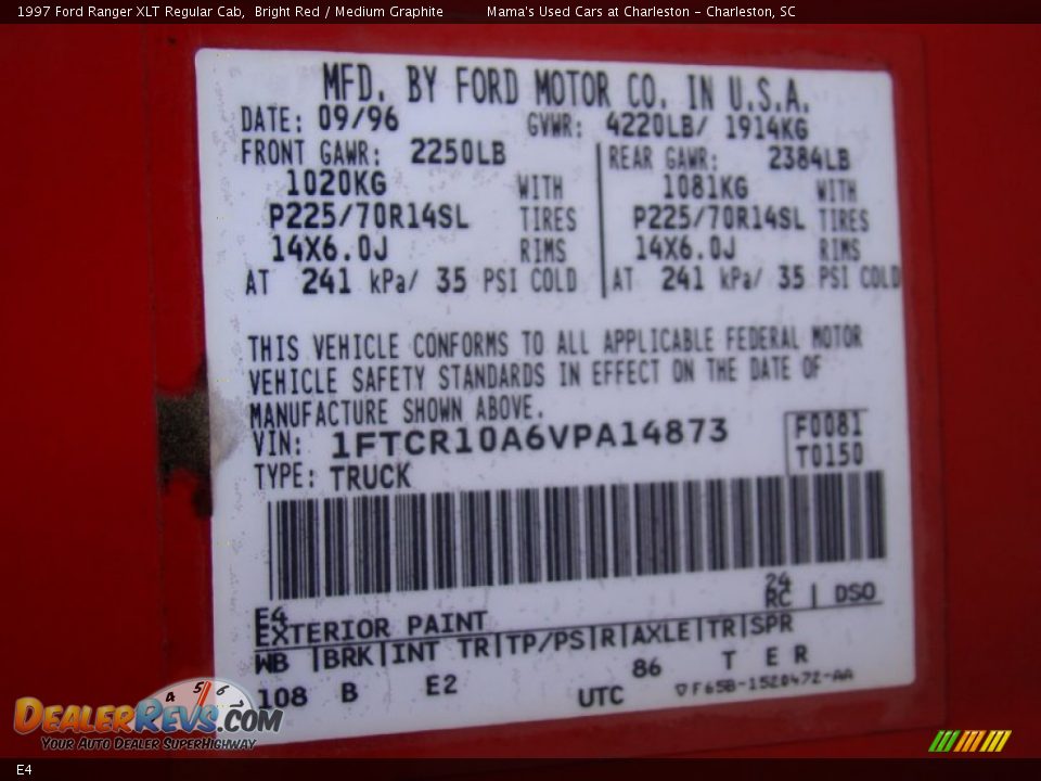 Ford Color Code E4 Bright Red