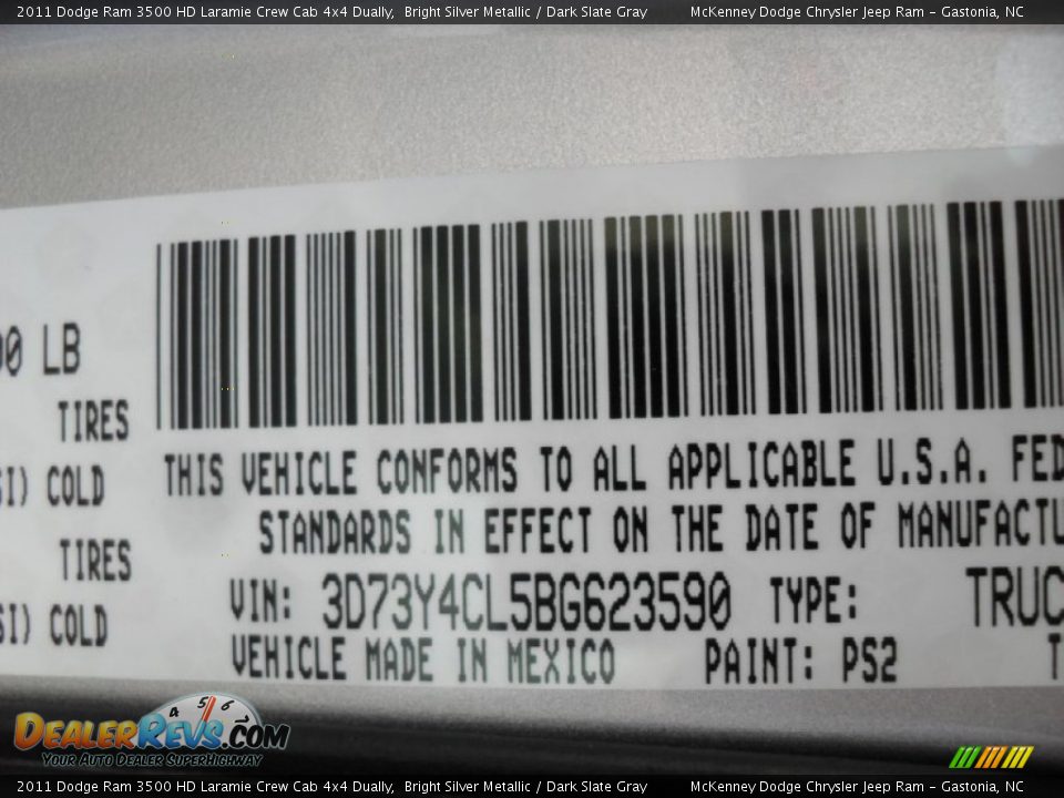 2011 Dodge Ram 3500 HD Laramie Crew Cab 4x4 Dually Bright Silver Metallic / Dark Slate Gray Photo #7