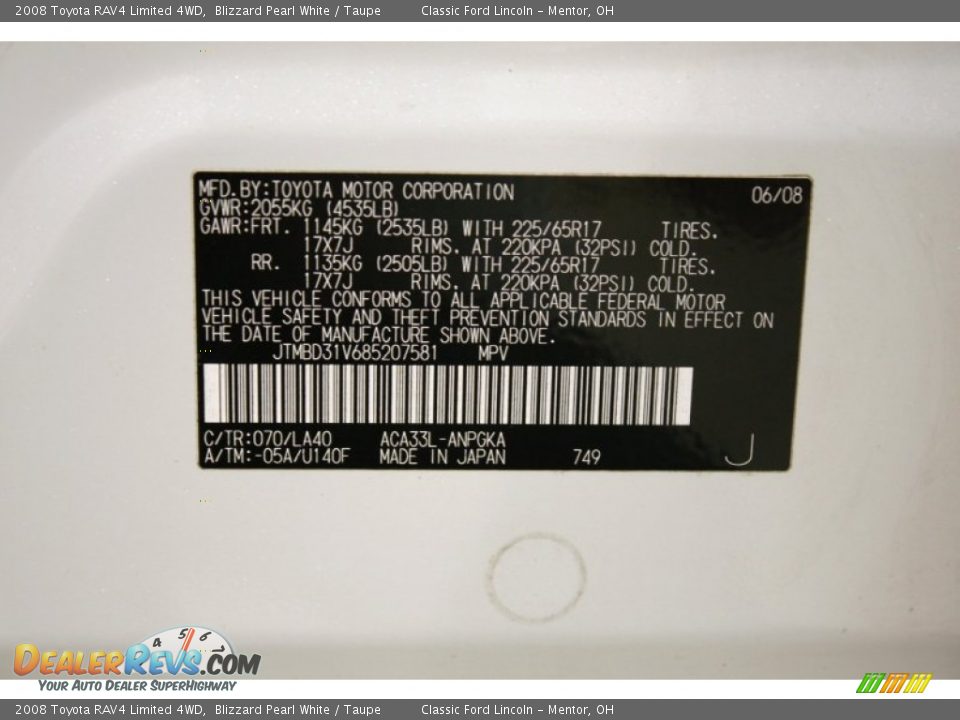 2008 Toyota RAV4 Limited 4WD Blizzard Pearl White / Taupe Photo #21