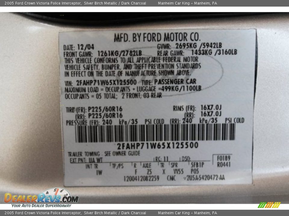 2005 Ford Crown Victoria Police Interceptor Silver Birch Metallic / Dark Charcoal Photo #8