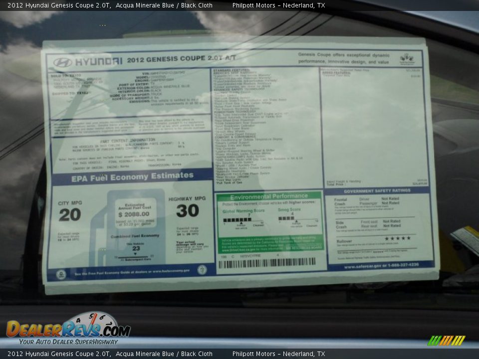2012 Hyundai Genesis Coupe 2.0T Window Sticker Photo #34
