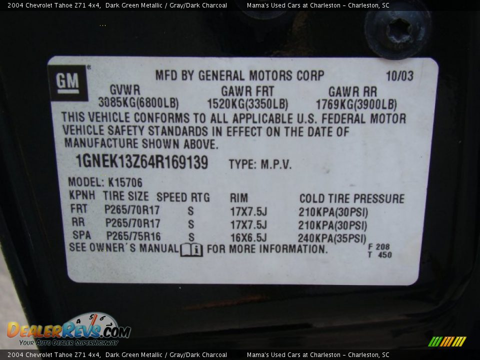 2004 Chevrolet Tahoe Z71 4x4 Dark Green Metallic / Gray/Dark Charcoal Photo #30