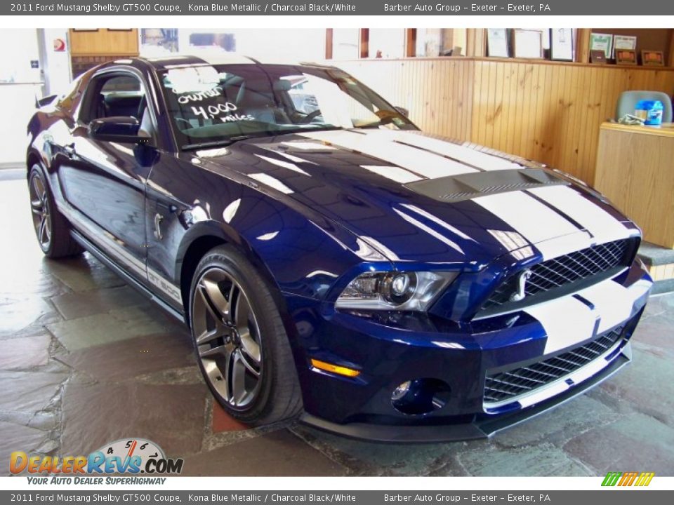 2011 Ford Mustang Shelby GT500 Coupe Kona Blue Metallic / Charcoal Black/White Photo #3