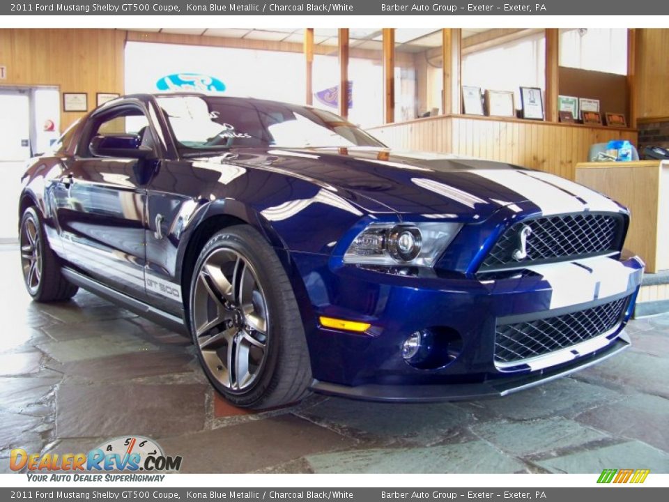 2011 Ford Mustang Shelby GT500 Coupe Kona Blue Metallic / Charcoal Black/White Photo #30