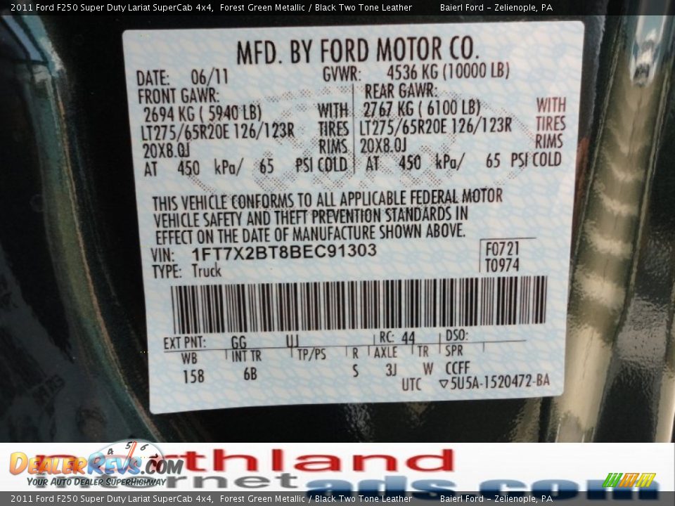 2011 Ford F250 Super Duty Lariat SuperCab 4x4 Forest Green Metallic / Black Two Tone Leather Photo #20