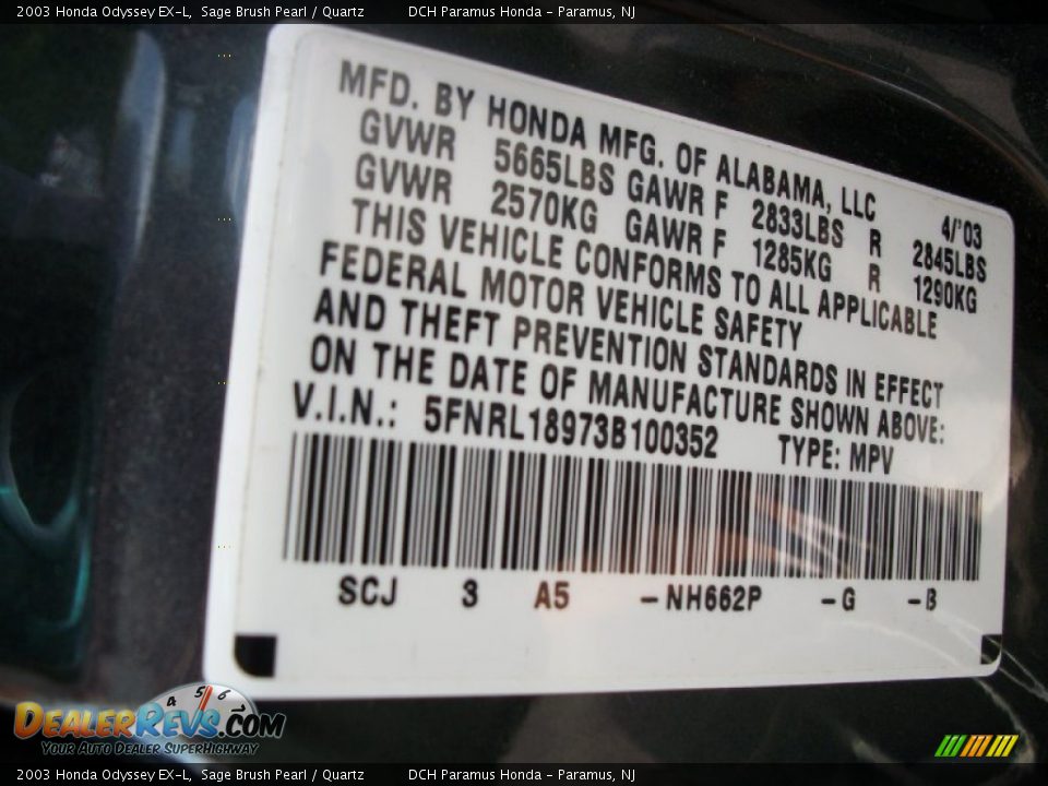2003 Honda Odyssey EX-L Sage Brush Pearl / Quartz Photo #26
