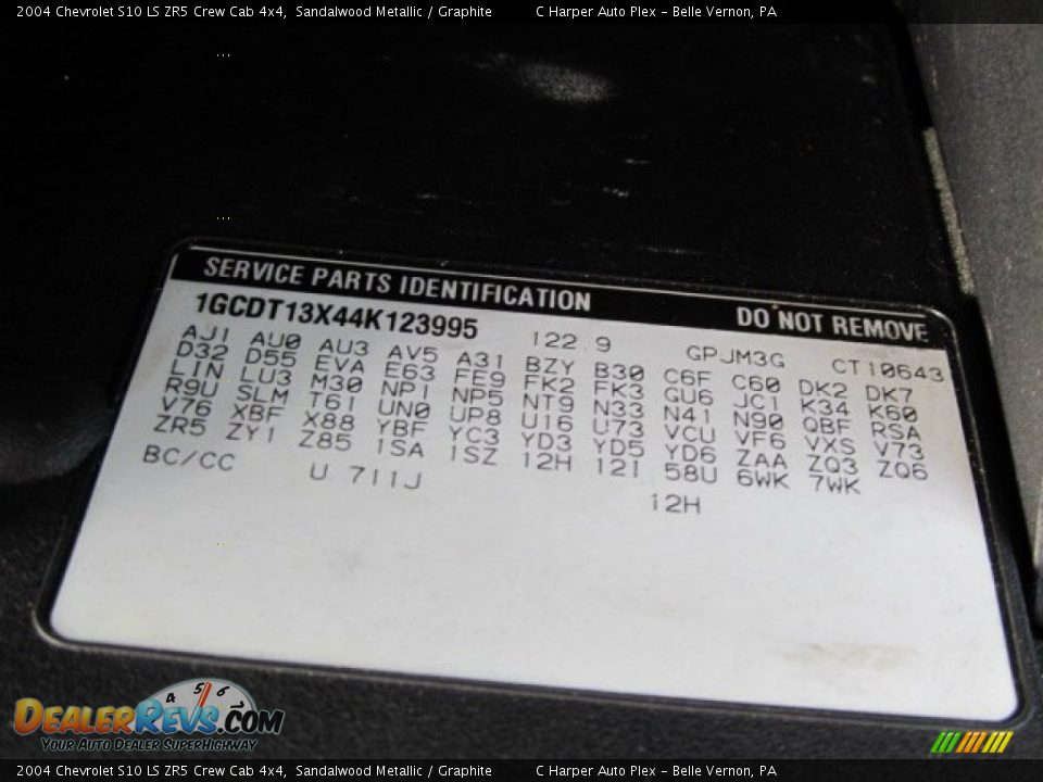 Info Tag of 2004 Chevrolet S10 LS ZR5 Crew Cab 4x4 Photo #23