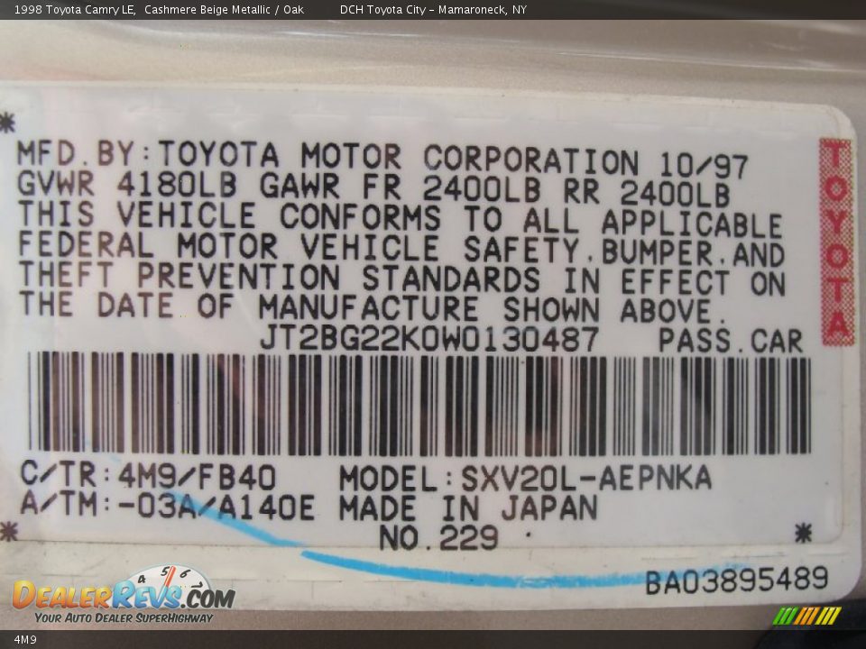 Toyota Color Code 4M9 Cashmere Beige Metallic