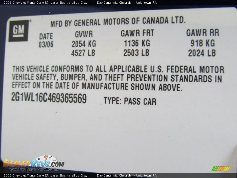 2006 Chevrolet Monte Carlo SS Laser Blue Metallic / Gray Photo #14