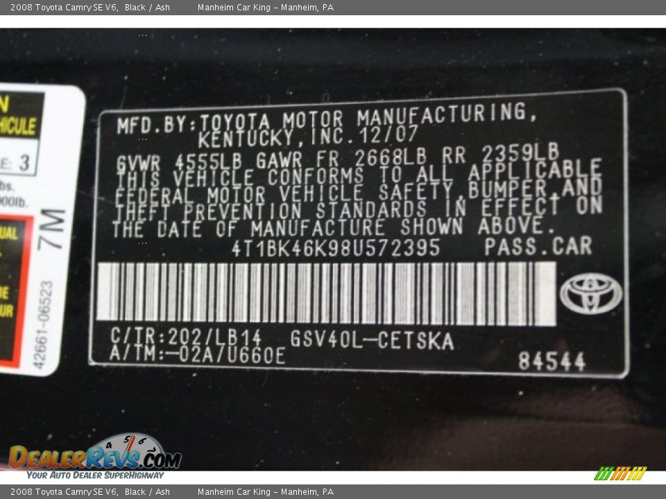 2008 Toyota Camry SE V6 Black / Ash Photo #5