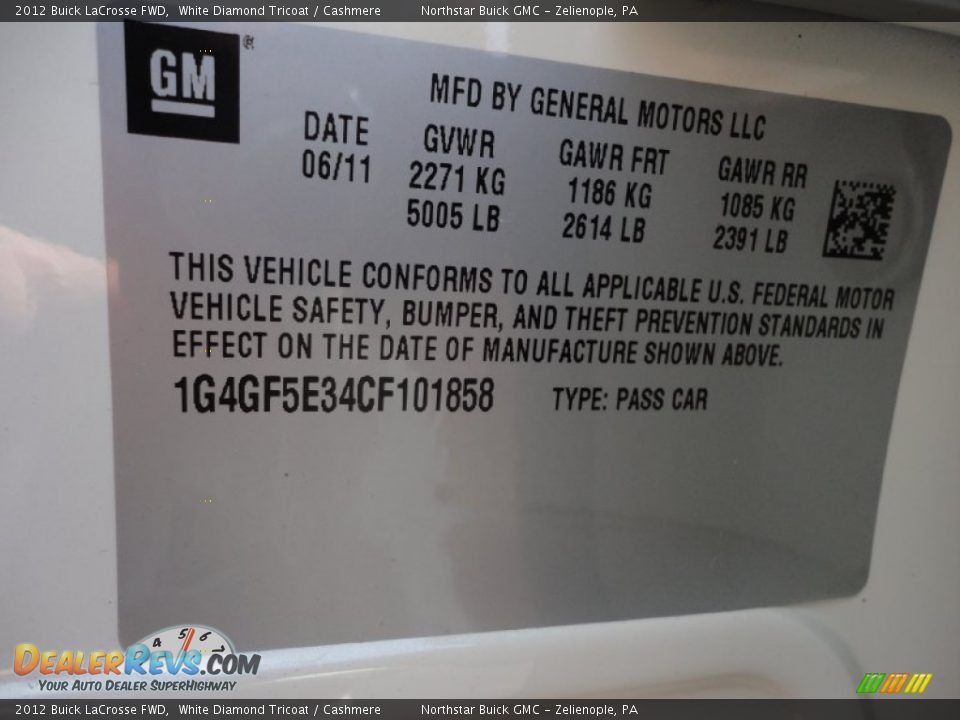 2012 Buick LaCrosse FWD White Diamond Tricoat / Cashmere Photo #19