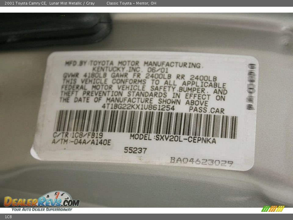 Toyota Color Code 1C8 Lunar Mist Metallic