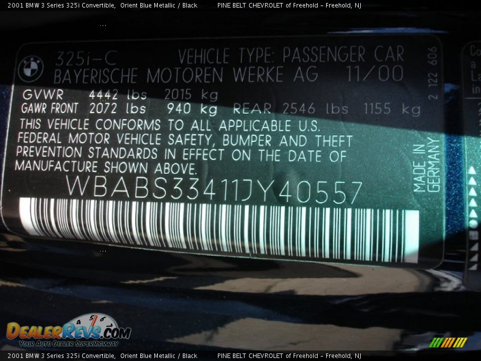 2001 BMW 3 Series 325i Convertible Orient Blue Metallic / Black Photo #14
