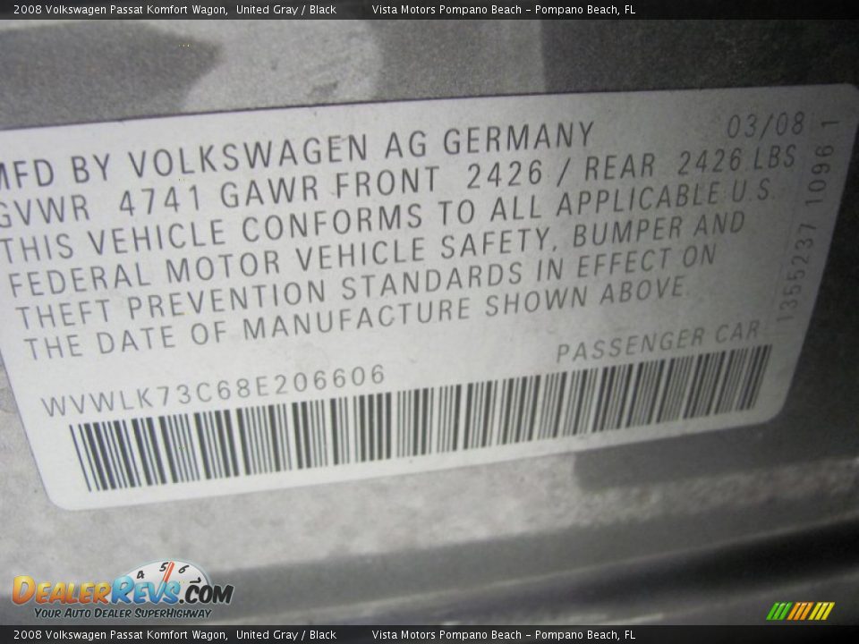 2008 Volkswagen Passat Komfort Wagon United Gray / Black Photo #25