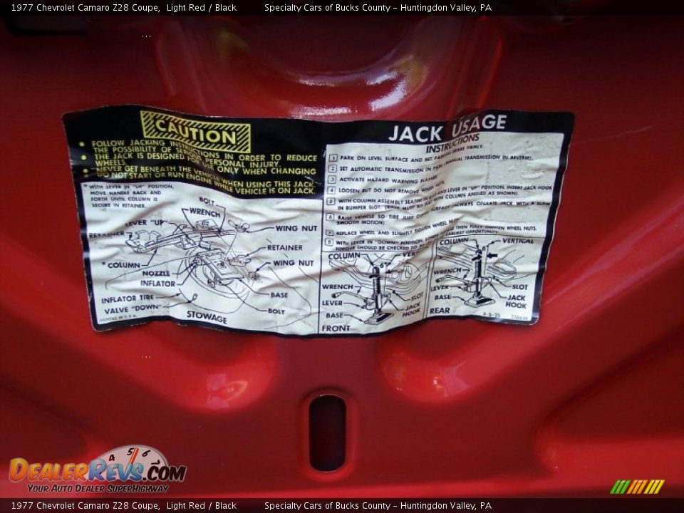 Info Tag of 1977 Chevrolet Camaro Z28 Coupe Photo #36