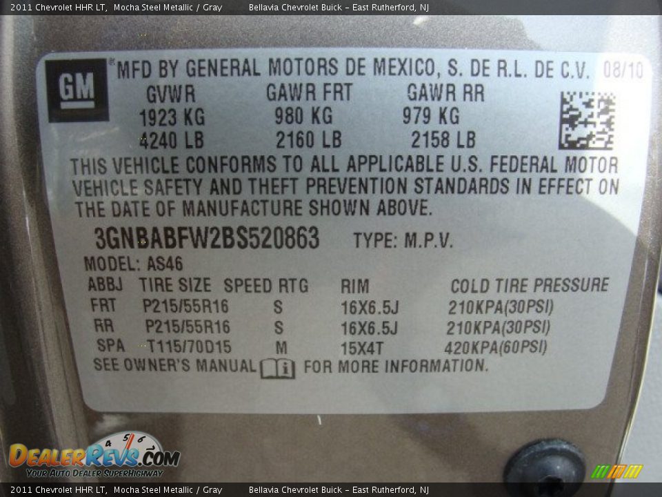 2011 Chevrolet HHR LT Mocha Steel Metallic / Gray Photo #15