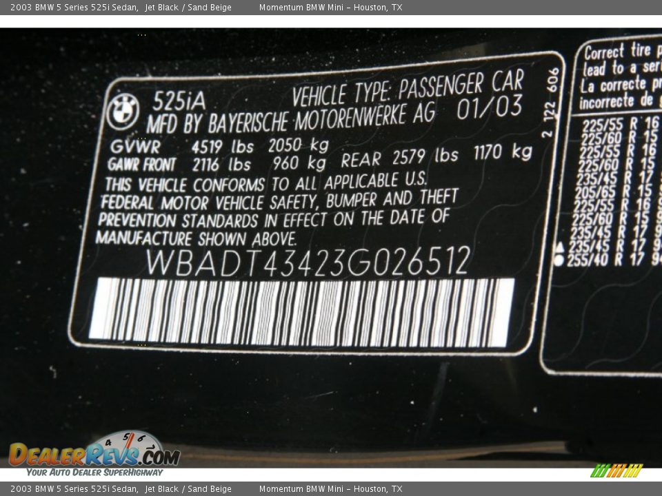 2003 BMW 5 Series 525i Sedan Jet Black / Sand Beige Photo #7