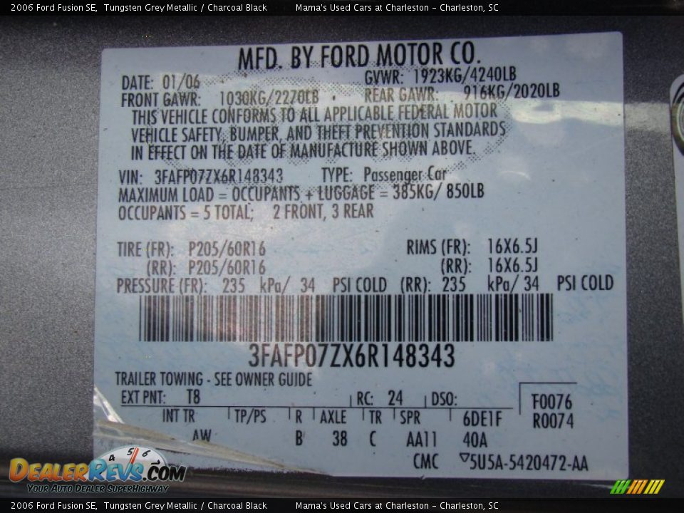 2006 Ford Fusion SE Tungsten Grey Metallic / Charcoal Black Photo #28