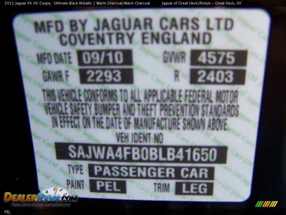 Jaguar Color Code PEL Ultimate Black Metallic