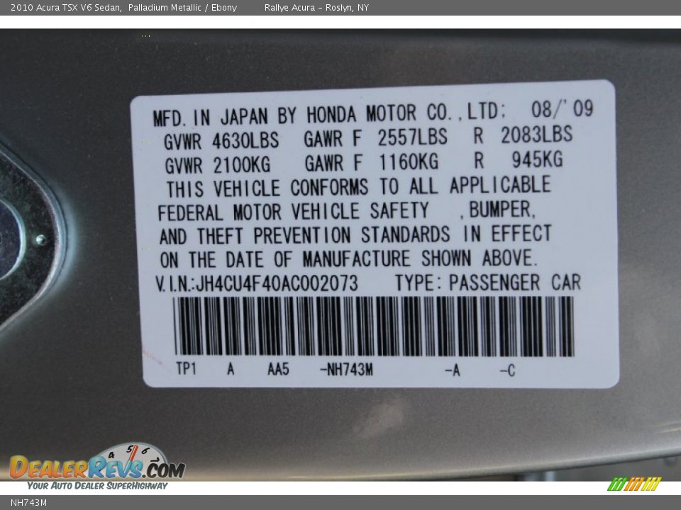 Acura Color Code NH743M Palladium Metallic