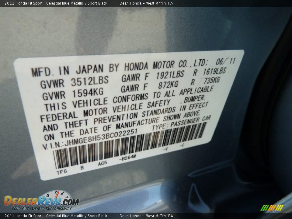 2011 Honda Fit Sport Celestial Blue Metallic / Sport Black Photo #19