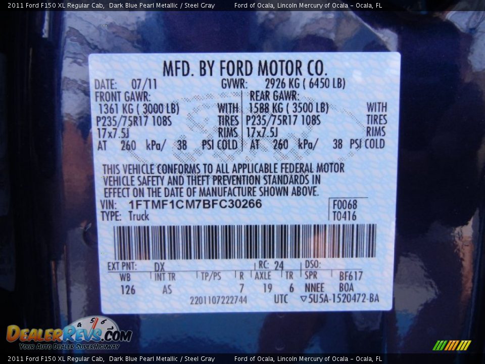 2011 Ford F150 XL Regular Cab Dark Blue Pearl Metallic / Steel Gray Photo #11