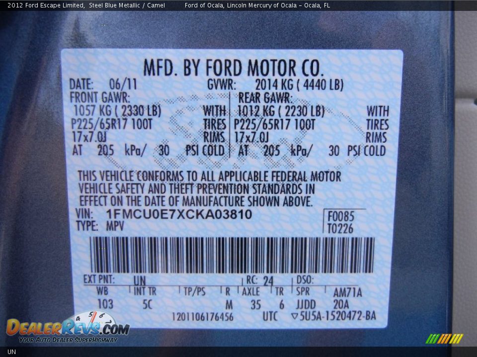 Ford Color Code UN Steel Blue Metallic