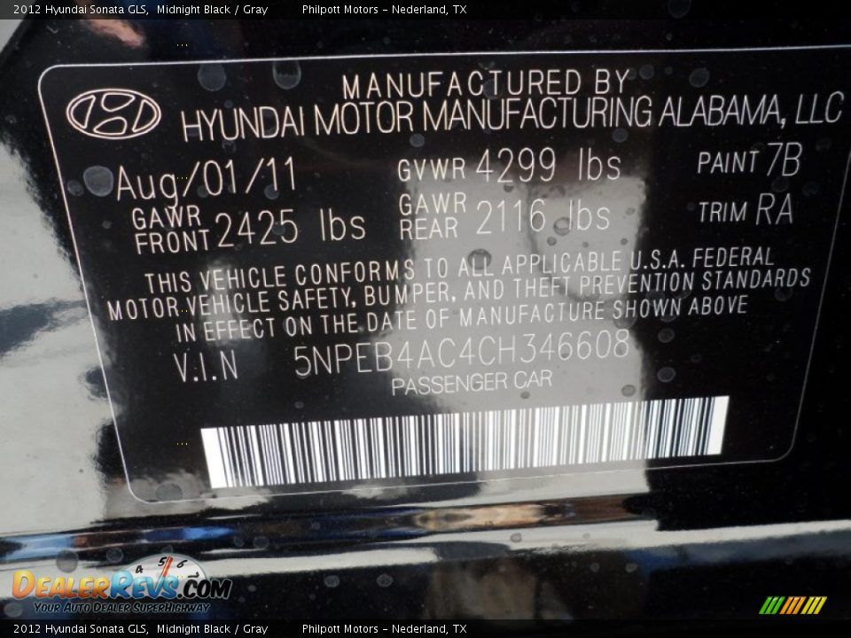 2012 Hyundai Sonata GLS Midnight Black / Gray Photo #35