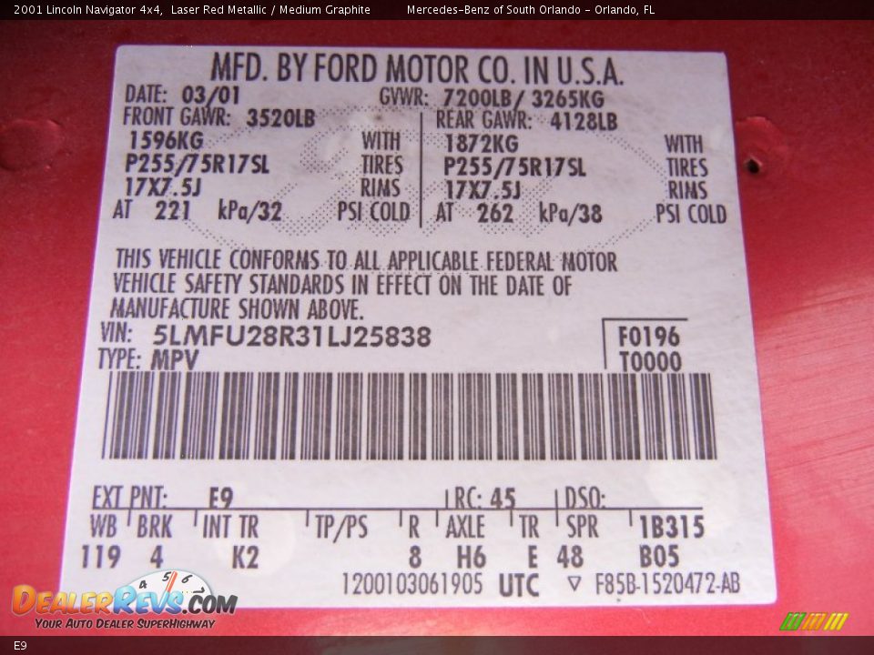 Lincoln Color Code E9 Laser Red Metallic