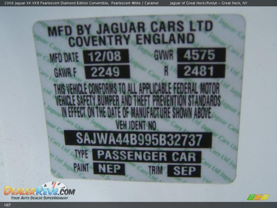 Jaguar Color Code NEP Pearlescent White