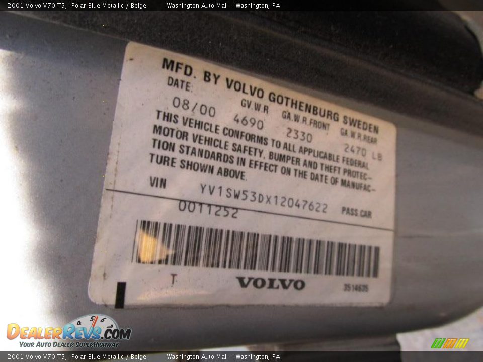 2001 Volvo V70 T5 Polar Blue Metallic / Beige Photo #19