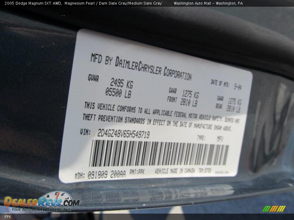 Dodge Color Code PPK Magnesium Pearl