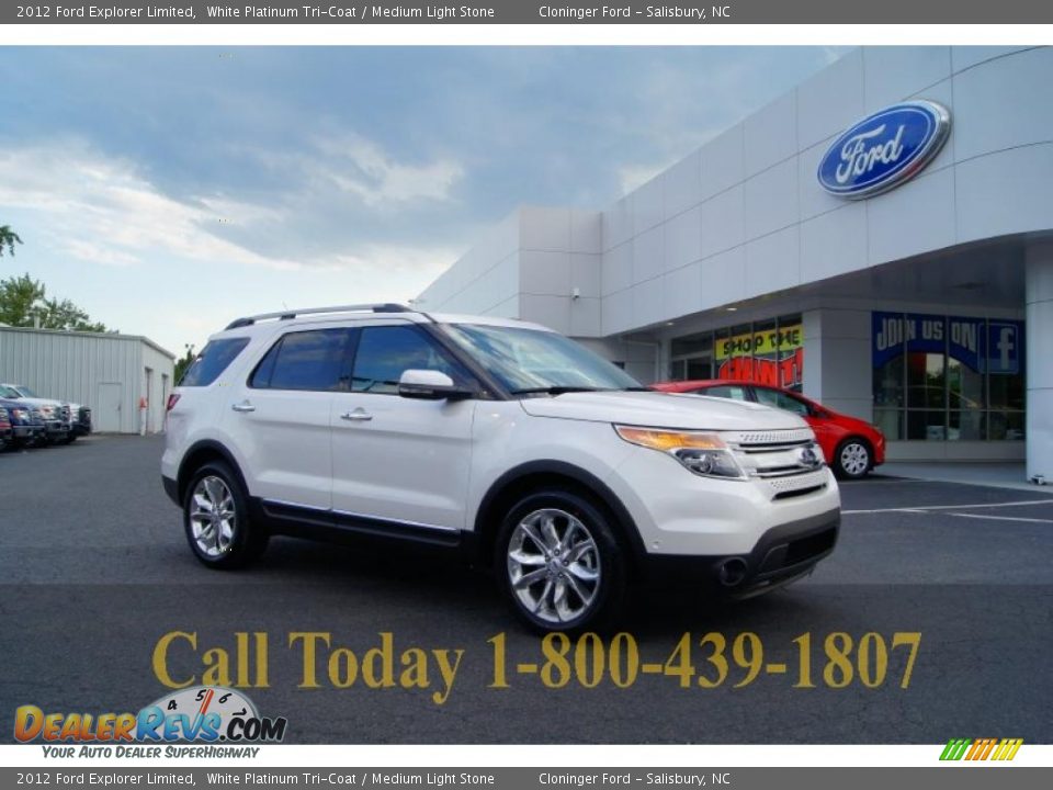 2012 Ford Explorer Limited White Platinum Tri-Coat / Medium Light Stone Photo #1