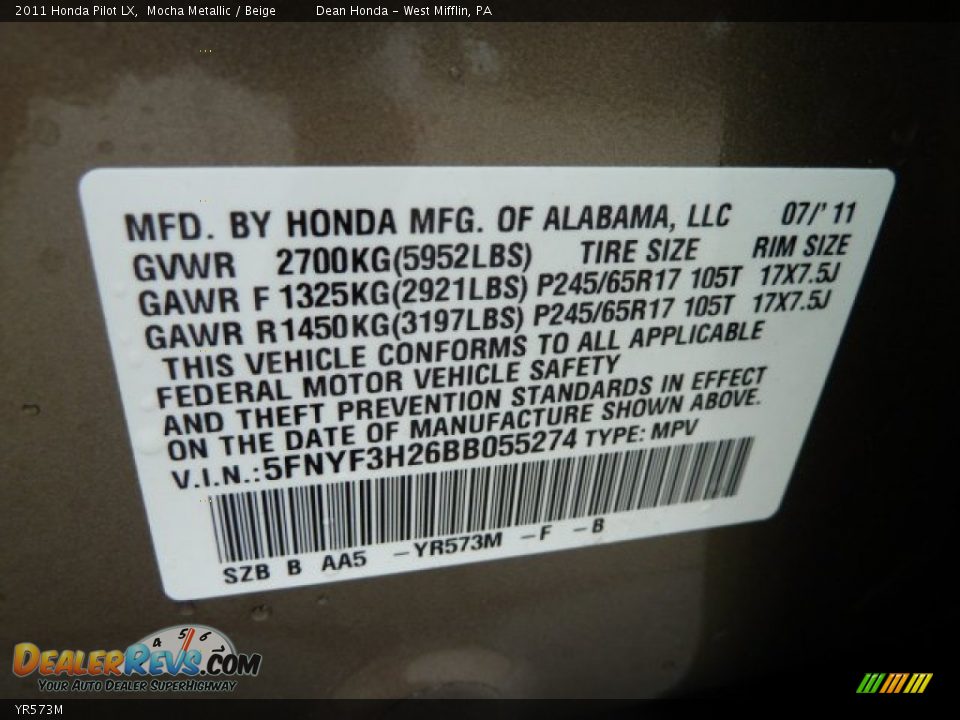 Honda Color Code YR573M Mocha Metallic