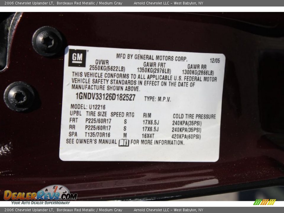 2006 Chevrolet Uplander LT Bordeaux Red Metallic / Medium Gray Photo #19