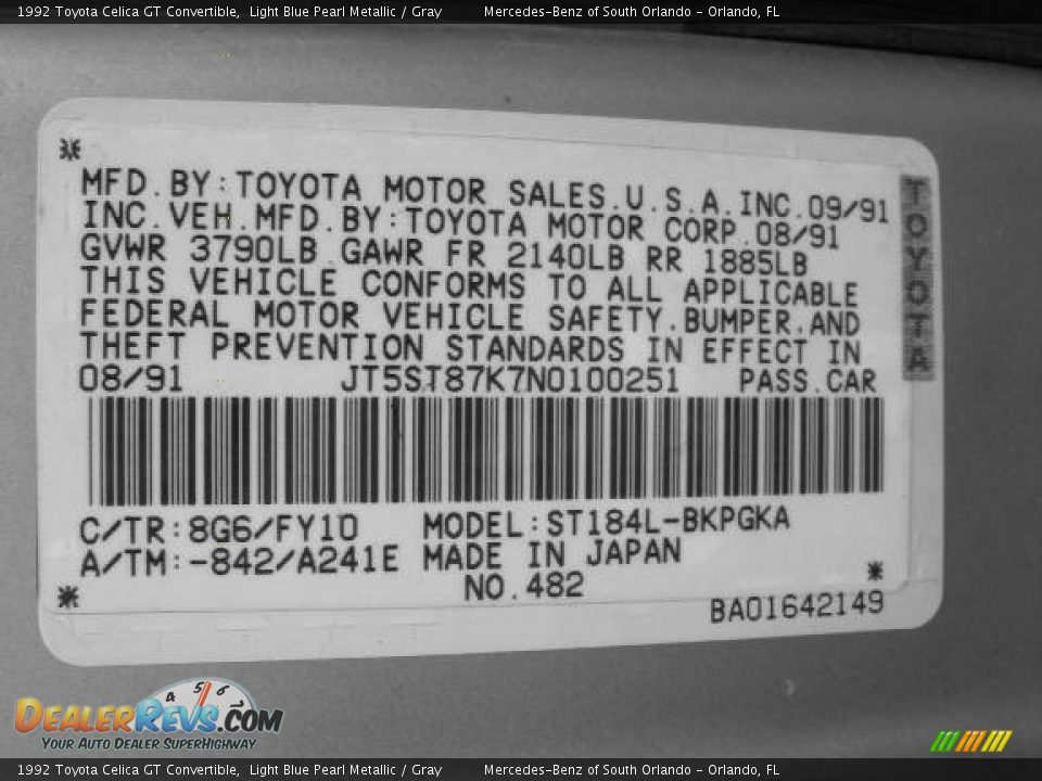 1992 Toyota Celica GT Convertible Light Blue Pearl Metallic / Gray Photo #31