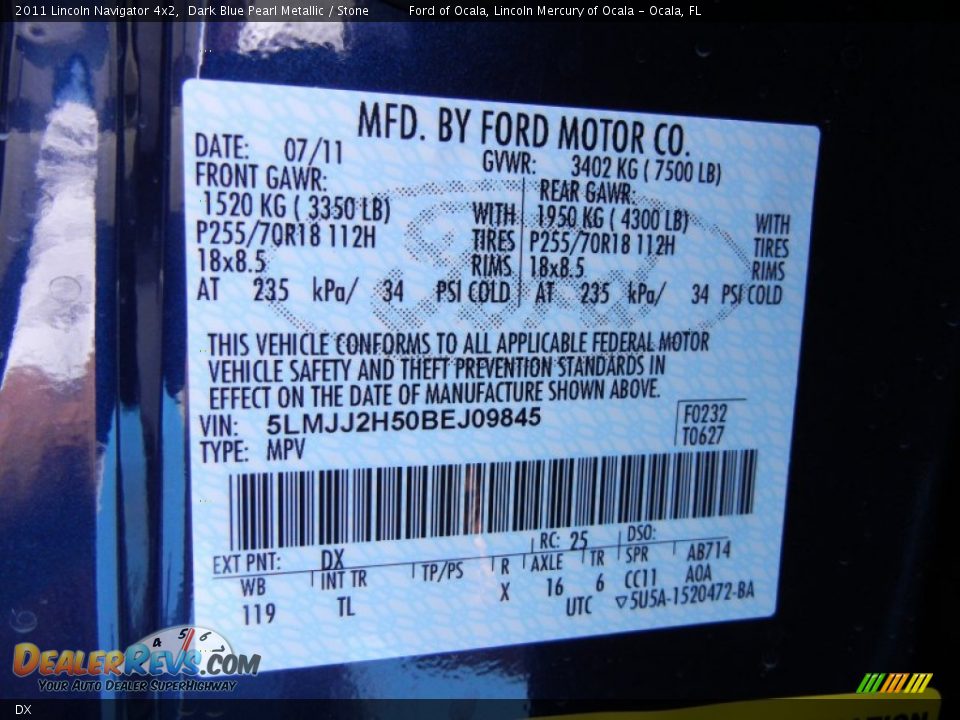 Lincoln Color Code DX Dark Blue Pearl Metallic