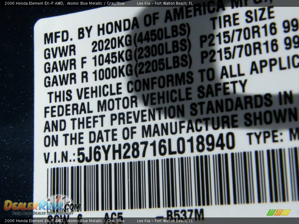 2006 Honda Element EX-P AWD Atomic Blue Metallic / Gray/Blue Photo #34