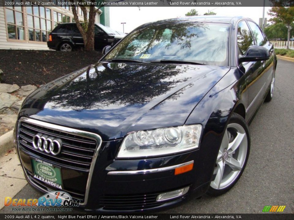 2009 Audi A8 L 4.2 quattro Night Blue Pearl Effect / Amaretto/Black Valcona Leather Photo #1