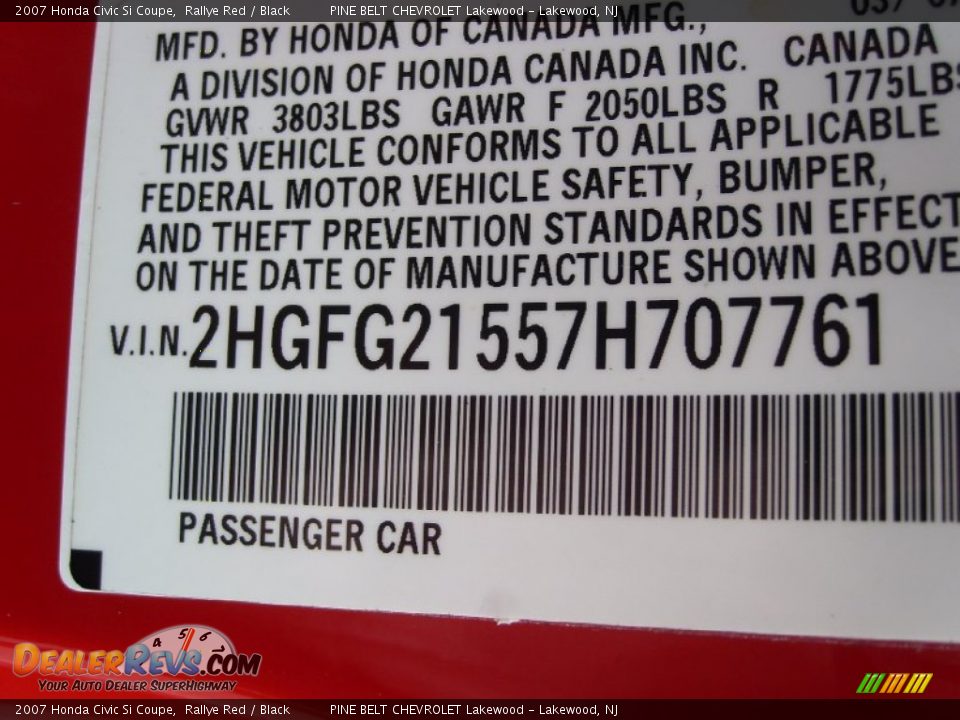 2007 Honda Civic Si Coupe Rallye Red / Black Photo #14