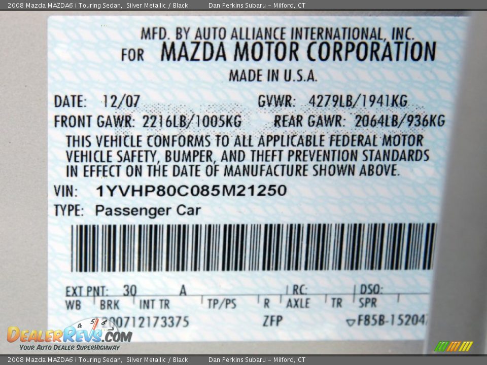 2008 Mazda MAZDA6 i Touring Sedan Silver Metallic / Black Photo #25